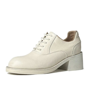 White Chunky Heel Oxford Shoes